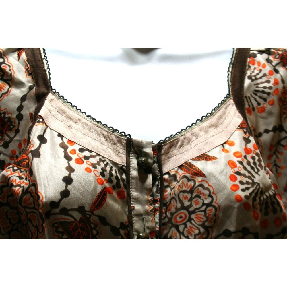 Hanii Y 100% Silk Boho Peasant Top Womens Small Brown Floral Vintage Designer - Picture 3 of 10
